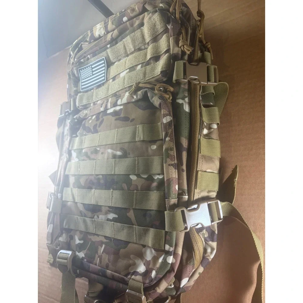 Tactical Backpack Multicam Camo MOLLE Assault Pack Hiking Camping Ruck USA Flag